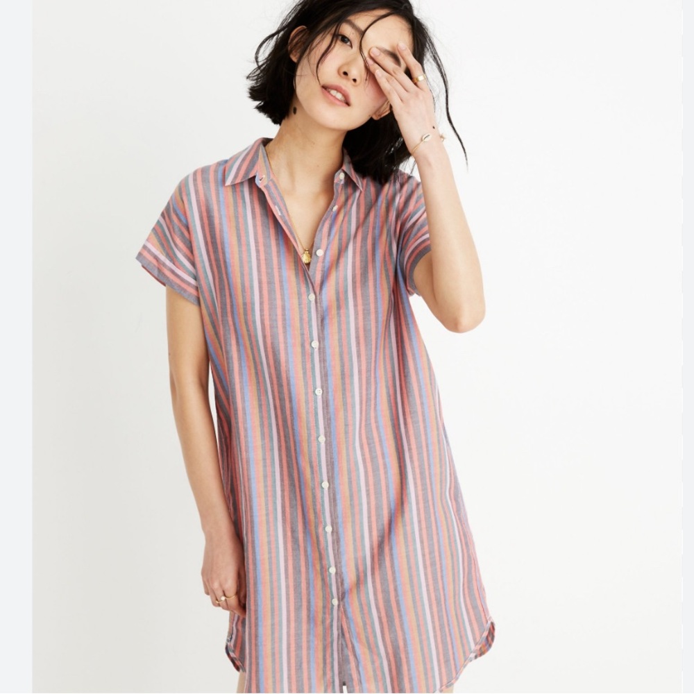 EUC Madewell rainbow stripe shirt dress.